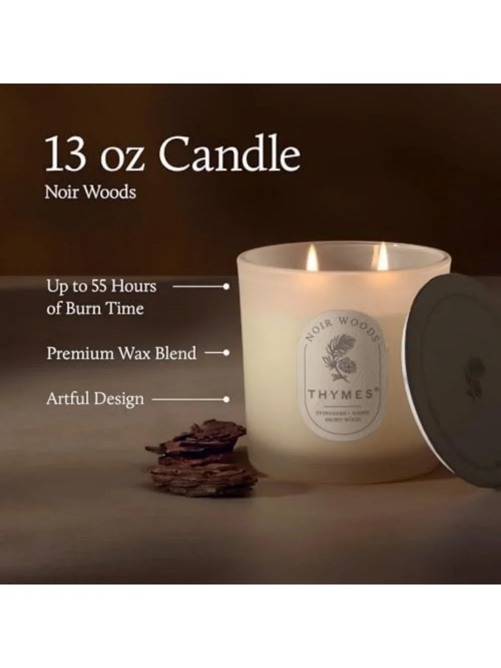 Luxury Scented Candle - Noir Woods, Fresh Evergreen & Smoky Amber - Home Decor